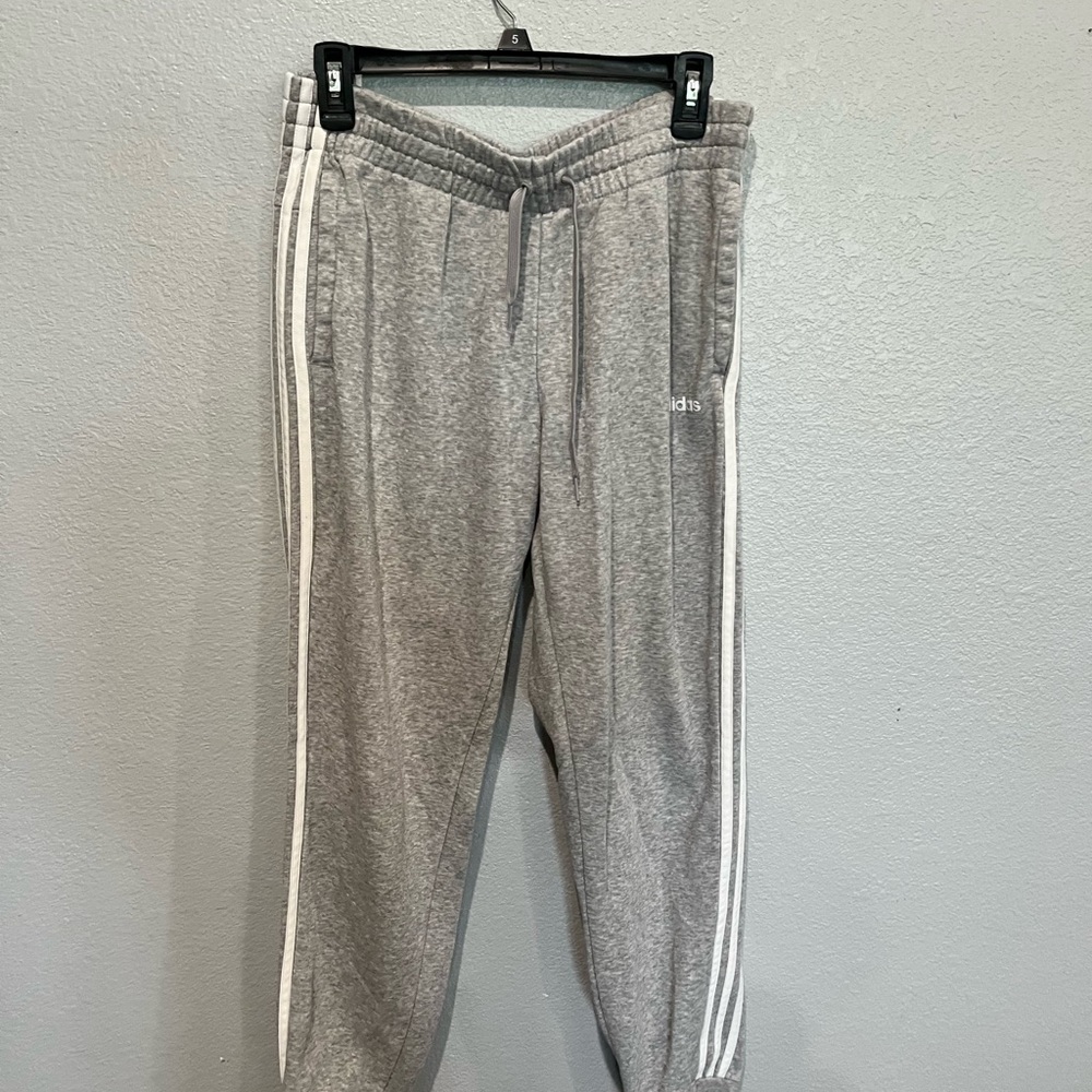 Adidas Gray Sweatpants with Three-Stripe Design